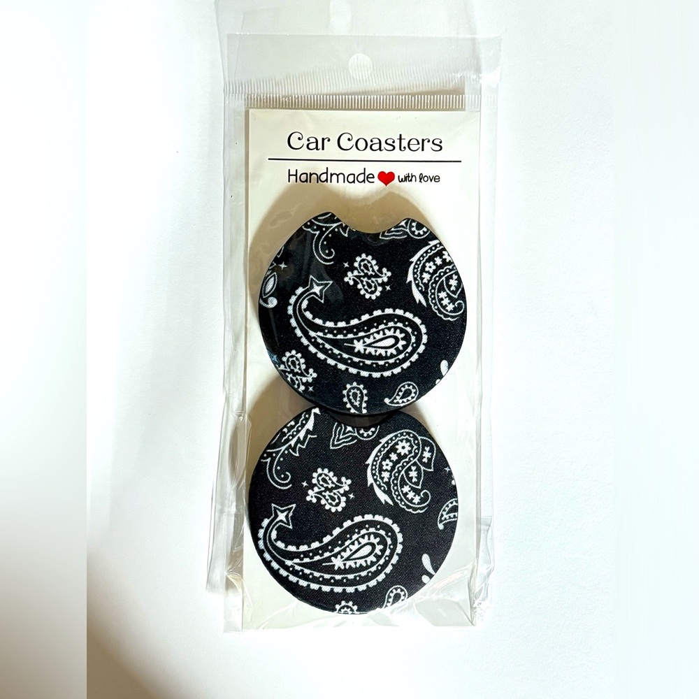 Black and White Paisley Car Coasters